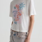 charli crew graphic tee modeled on white background