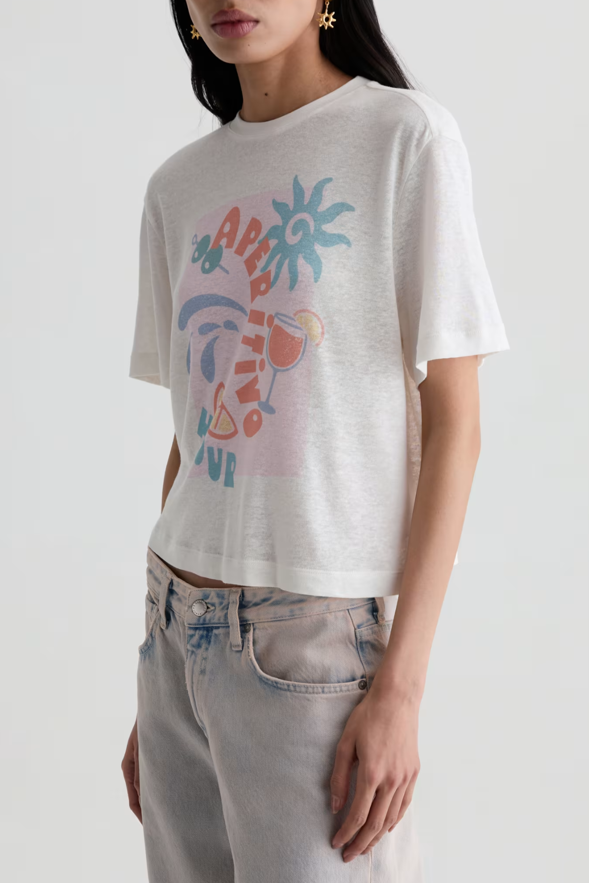 charli crew graphic tee modeled on white background