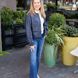 Navy Button Up Leather Jacket