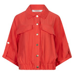 Red jacket with button details on a white background