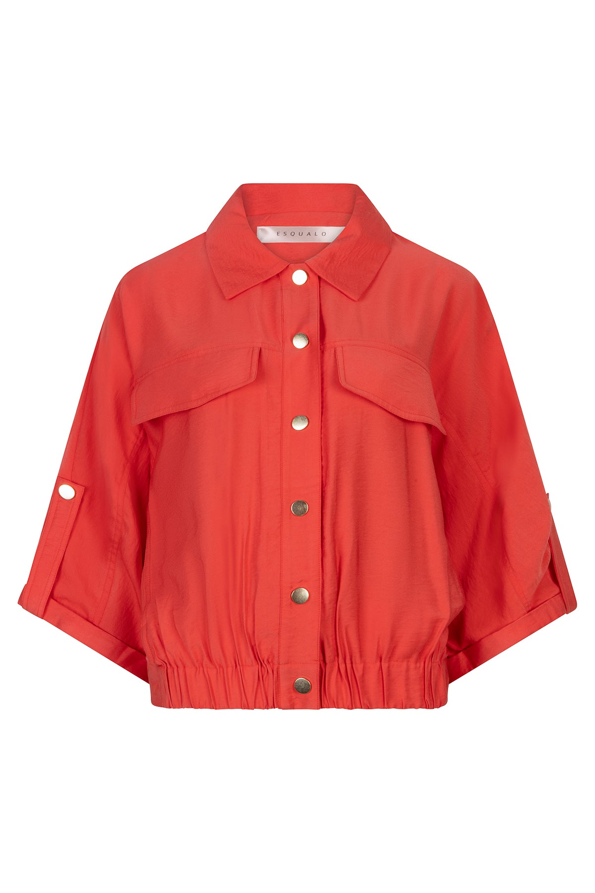 Red jacket with button details on a white background