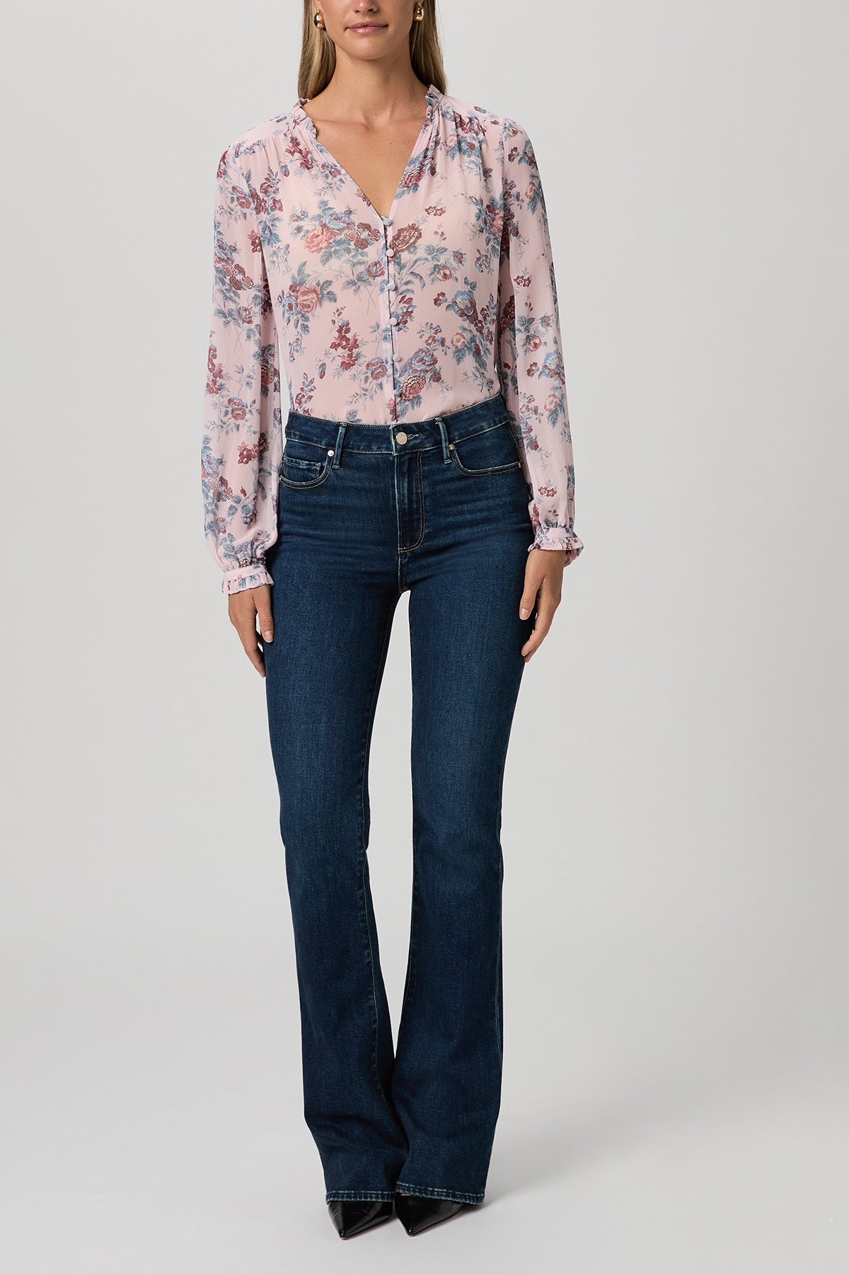 Silk floral blouse with long sleeves