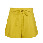 Yellow shorts with a tie waist on a white background