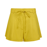 Yellow shorts with a tie waist on a white background