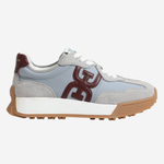A light blue suede and mesh sneaker with a large dark red 'GG' logo on the side, white laces, a white midsole, and a brown gum outsole, shown against a light gray background.