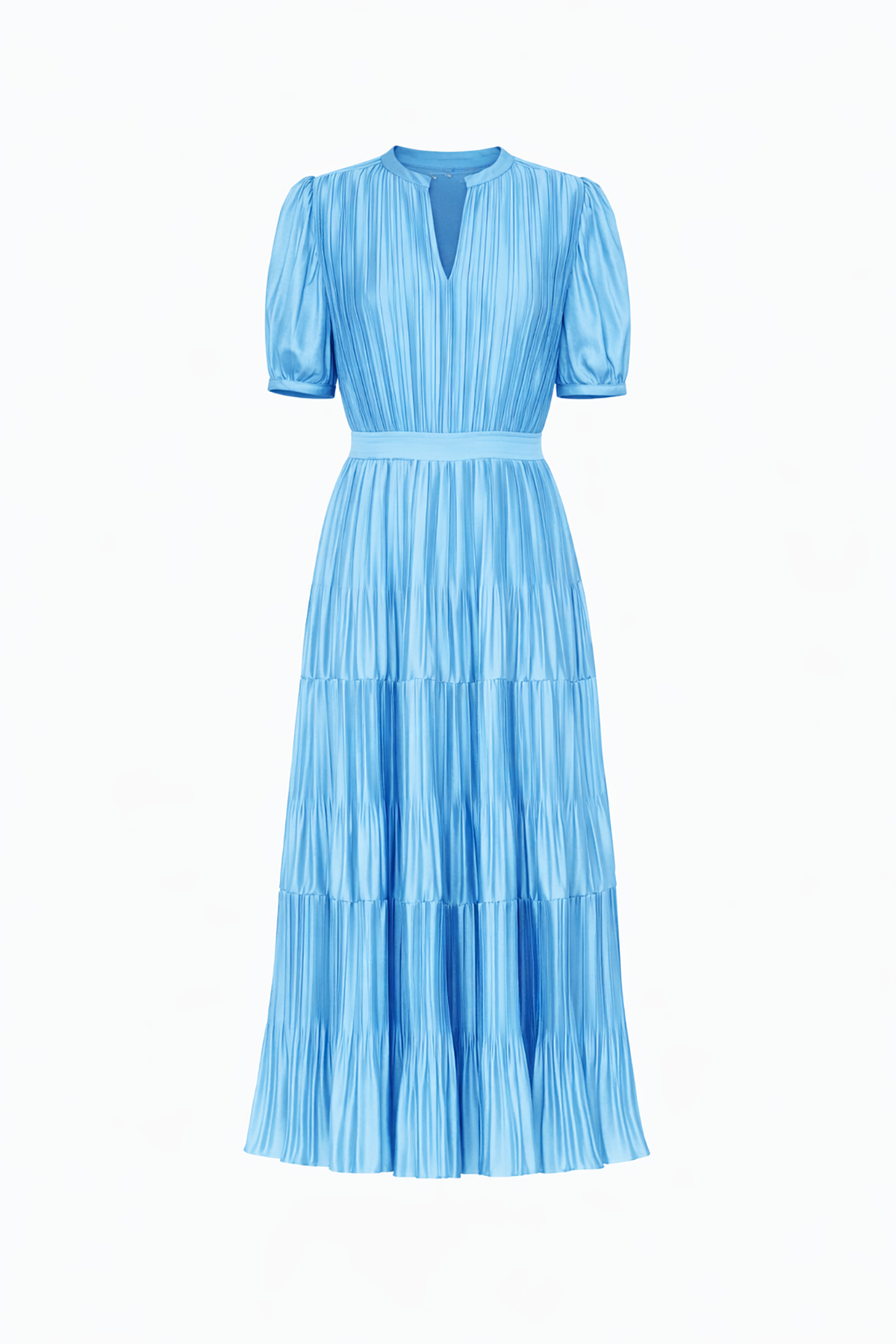 Blue pleated dress on a white background