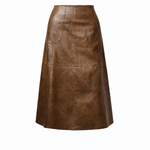 faux leather brown midi skirt 