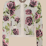 Floral patterned cardigan on a beige background