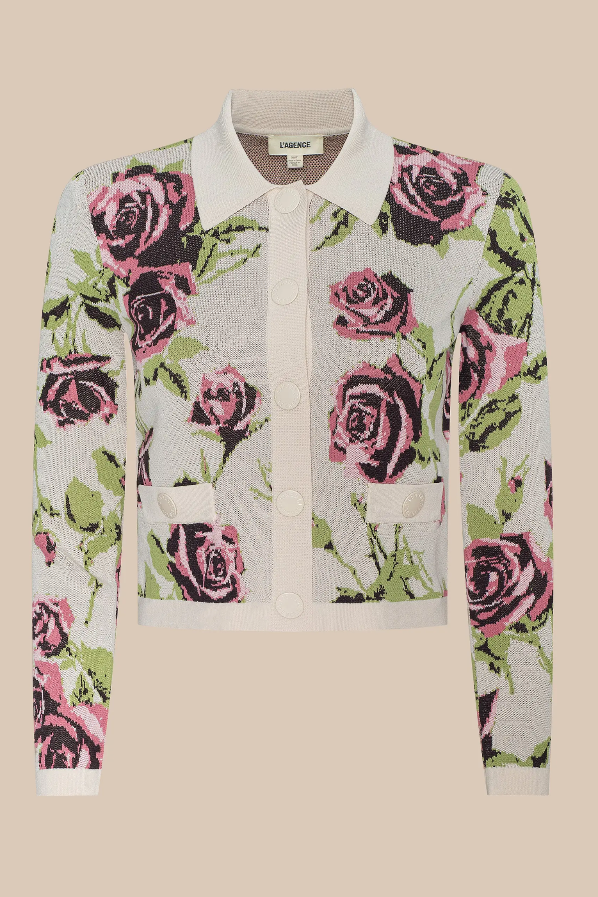 Floral patterned cardigan on a beige background