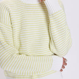 Lightweight knit stripe top with a relaxed, polished fit.