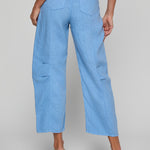 Light blue pants worn by a person on a plain background