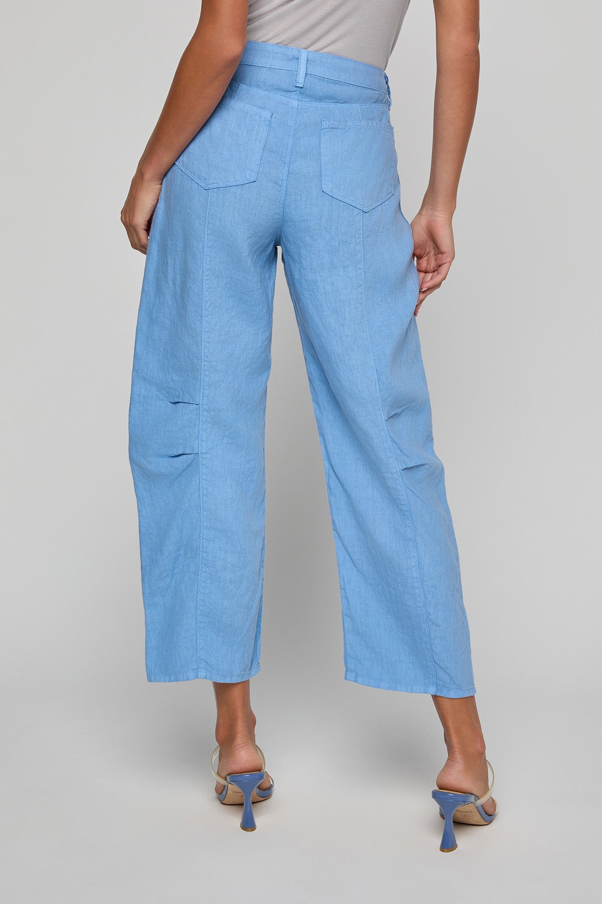 Light blue pants worn by a person on a plain background