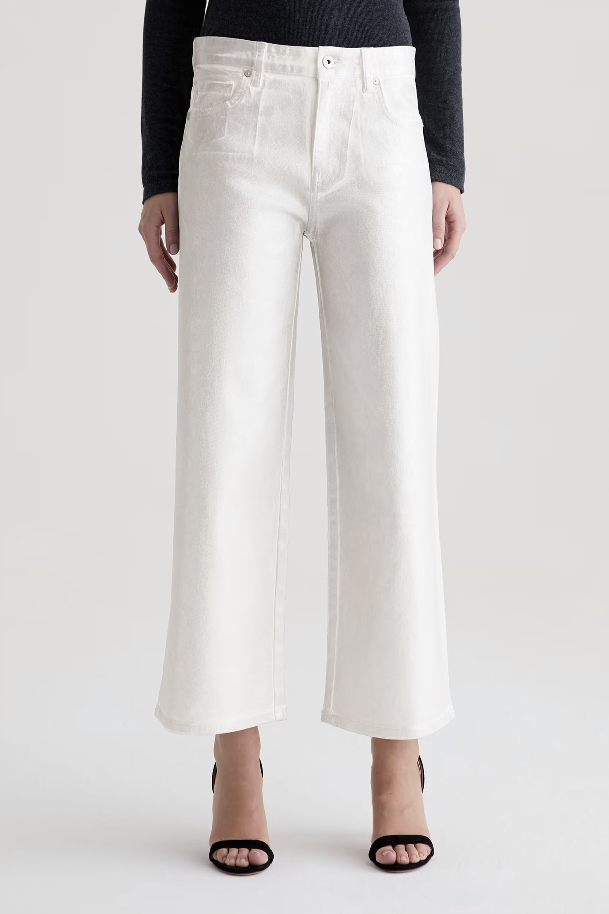 High-rise cropped wide-leg pants in a light neutral tone