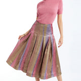 Pleated midi skirt with a soft, flowing silhouette and multicolor tones