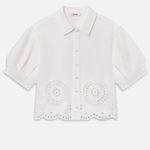 white eyelet shirt on white background 