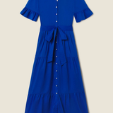 blue dress on tan background 