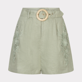 Green shorts with a belt on a white background