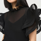 Chiffon Pleated Top With Ruffled Sleeves