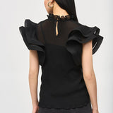 Chiffon Pleated Top With Ruffled Sleeves