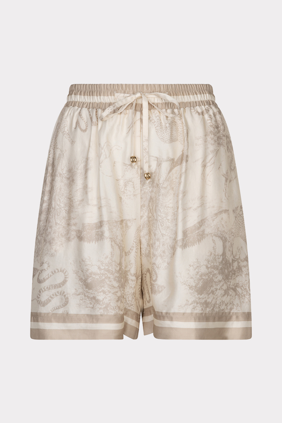 Beige shorts with a subtle pattern on a white background