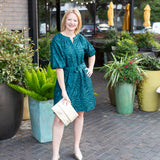 Teal Textured Puff Sleeve Dress