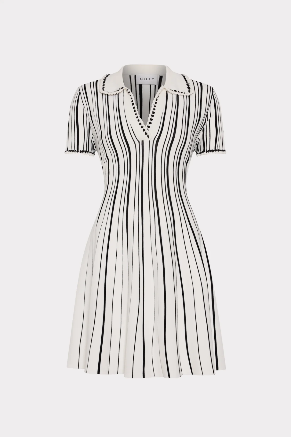 Black and white striped dress on a white background