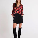 Shirred Raglan Tie Front Blouse