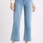 Light-wash relaxed straight-leg jeans with a mid-rise fit.
