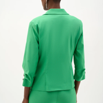 Person wearing a green suit on a white background