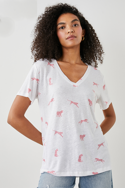 Cara V Neck Tee- Rose Leopard – French Cuff Boutique