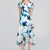 Silky Knit And Chiffon Floral Wrap Dress