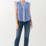 woman in jeans and stripe ruffle top