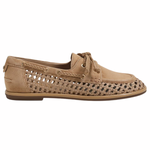 womens woven boat shoe on white background side view 