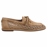 womens woven boat shoe on white background side view 
