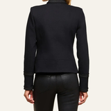 Women's black military-inspired jacket featuring long sleeves and a structured tailored silhouette.