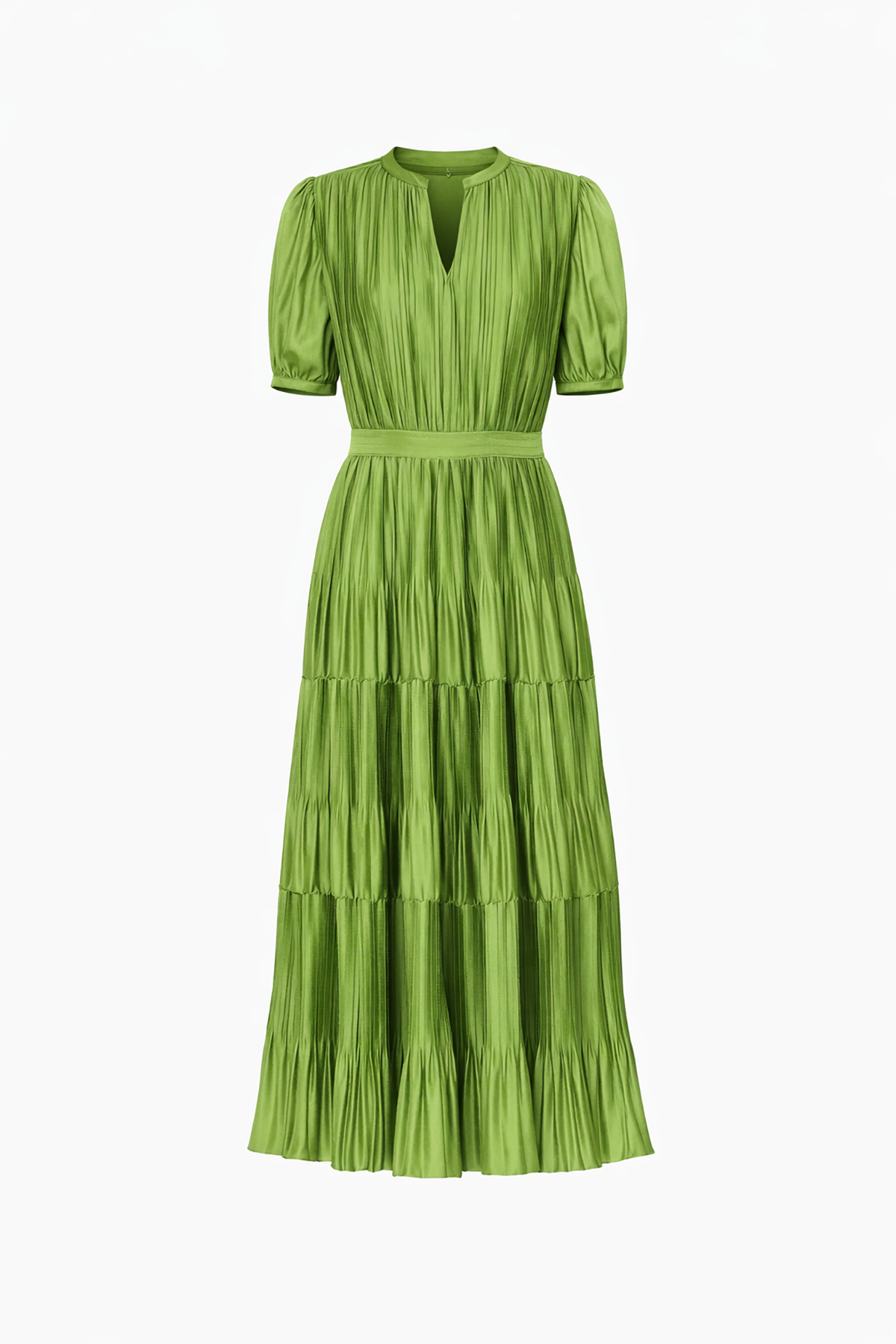 Green pleated dress on a white background