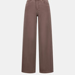 Women's wide-leg stretch jeans featuring a high-rise waist, classic five-pocket styling, and a full-length silhouette.