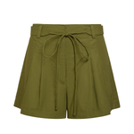 Green shorts with a tie waist on a white background