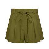 Green shorts with a tie waist on a white background