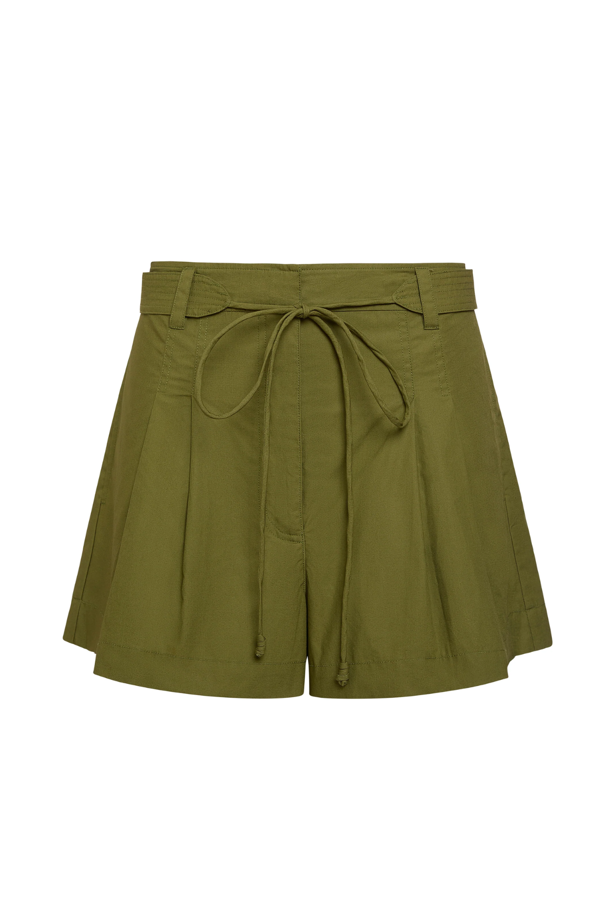 Green shorts with a tie waist on a white background