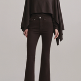 Women's dark-wash high-rise cropped bootcut jeans featuring a streamlined fit through the hip and thigh.