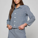 Cropped structured jacket in a blue tone.