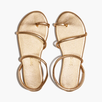 Pair of gold sandals on a white background