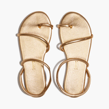 Pair of gold sandals on a white background