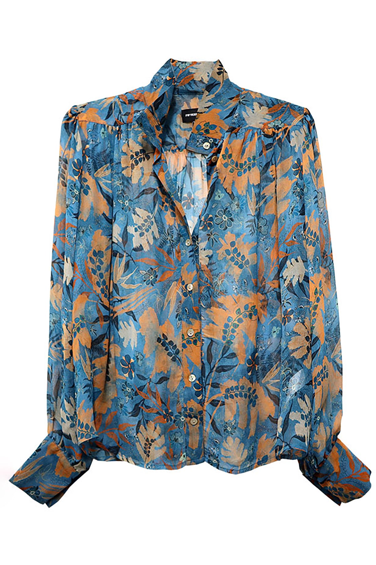Shirred Button Up Blouse - Print