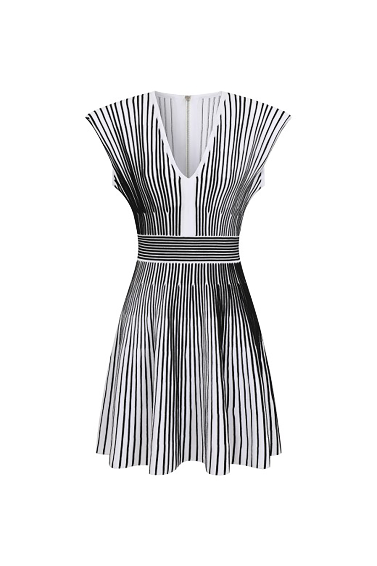 Black and white striped dress on a white background