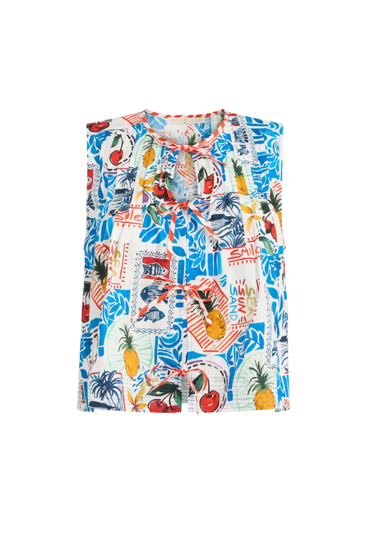 Colorful tropical patterned shirt on a white background