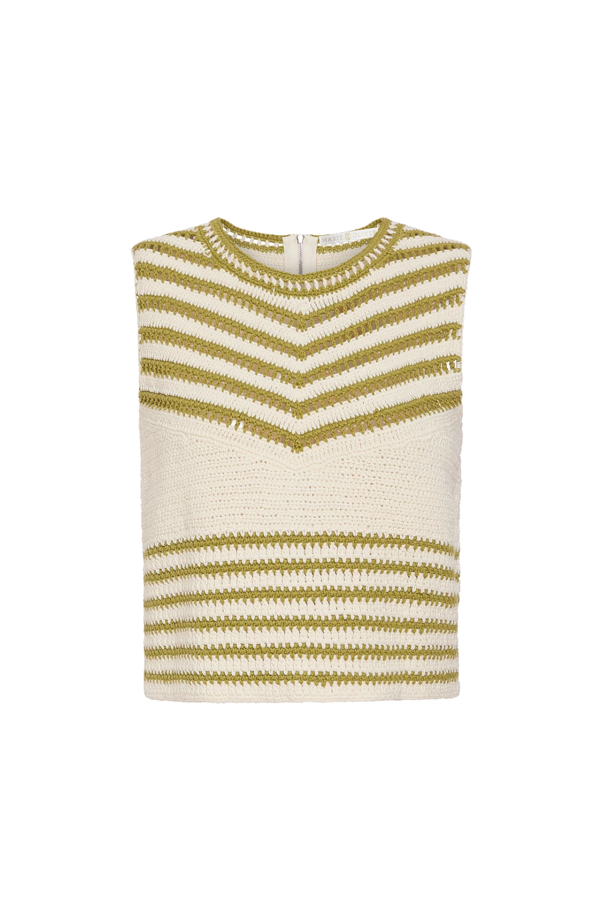 Knitted vest with green and white pattern on a white background