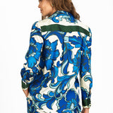 Printed blouse with fluid drape and vibrant pattern