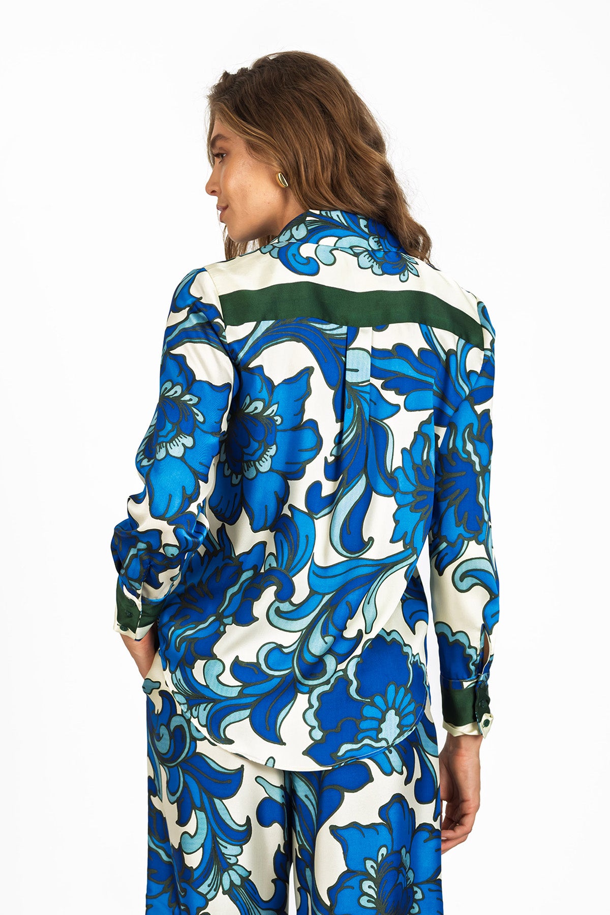 Printed blouse with fluid drape and vibrant pattern